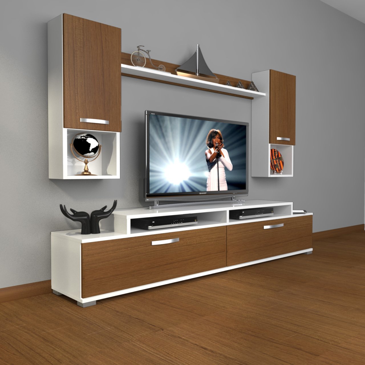 Decoraktiv Ekoflex 5DA Mdf Tv Ünitesi Tv Sehpası Beyaz - Ceviz