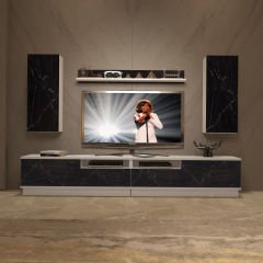 Decoraktiv Trendstyle 5220DS Mdf Tv Ünitesi Tv Sehpası Beyaz - Siyah Mermer