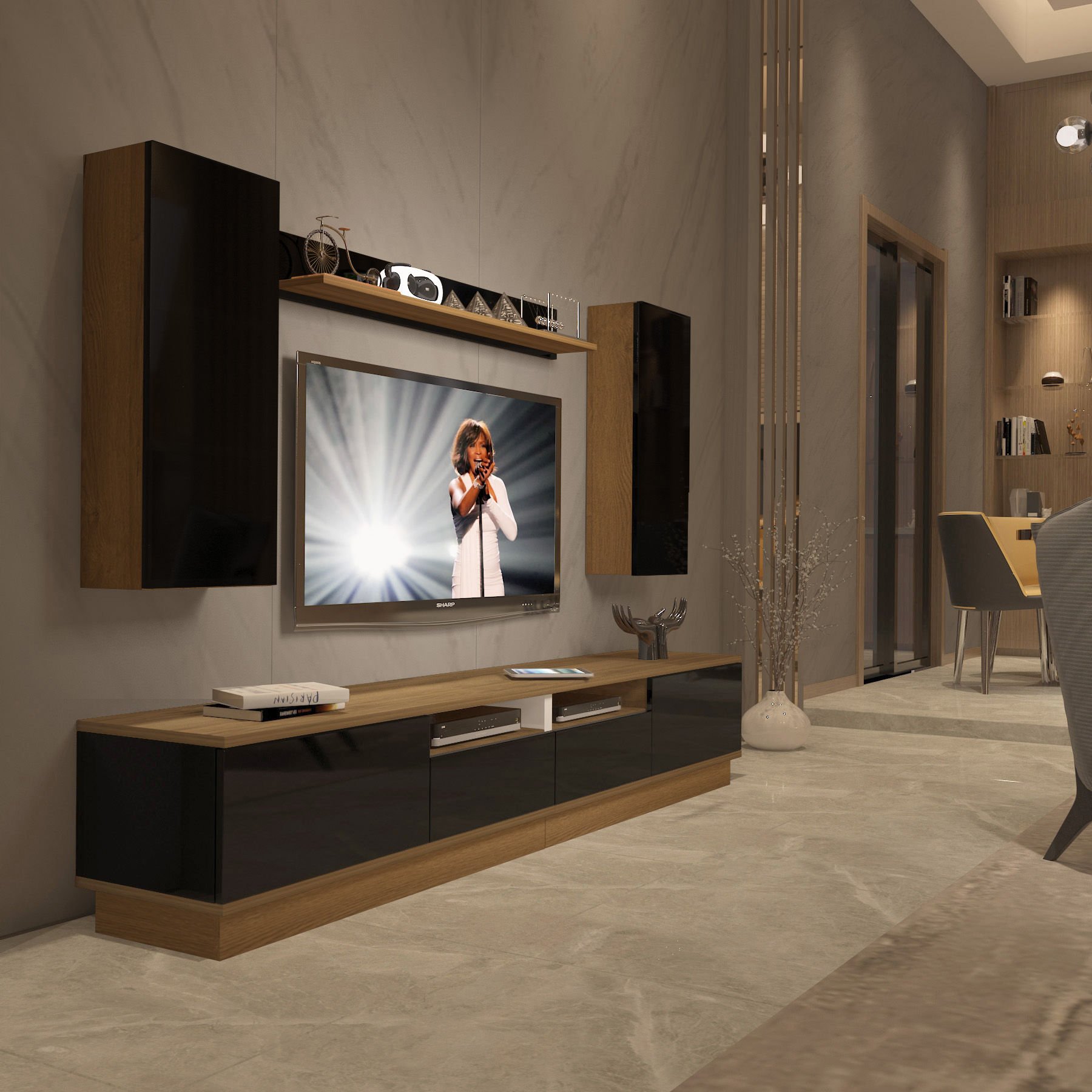 Decoraktiv Trendstyle 5220DS Mdf Tv Ünitesi Tv Sehpası Pera - Siyah