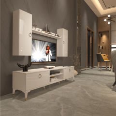 Decoraktiv Eko 7 Mdf Dvd Gold Tv Ünitesi Tv Sehpası Parlak Beyaz