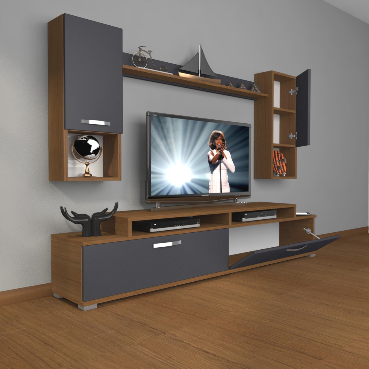 Decoraktiv Ekoflex 5DA Mdf Tv Ünitesi Tv Sehpası Ceviz - Antrasit