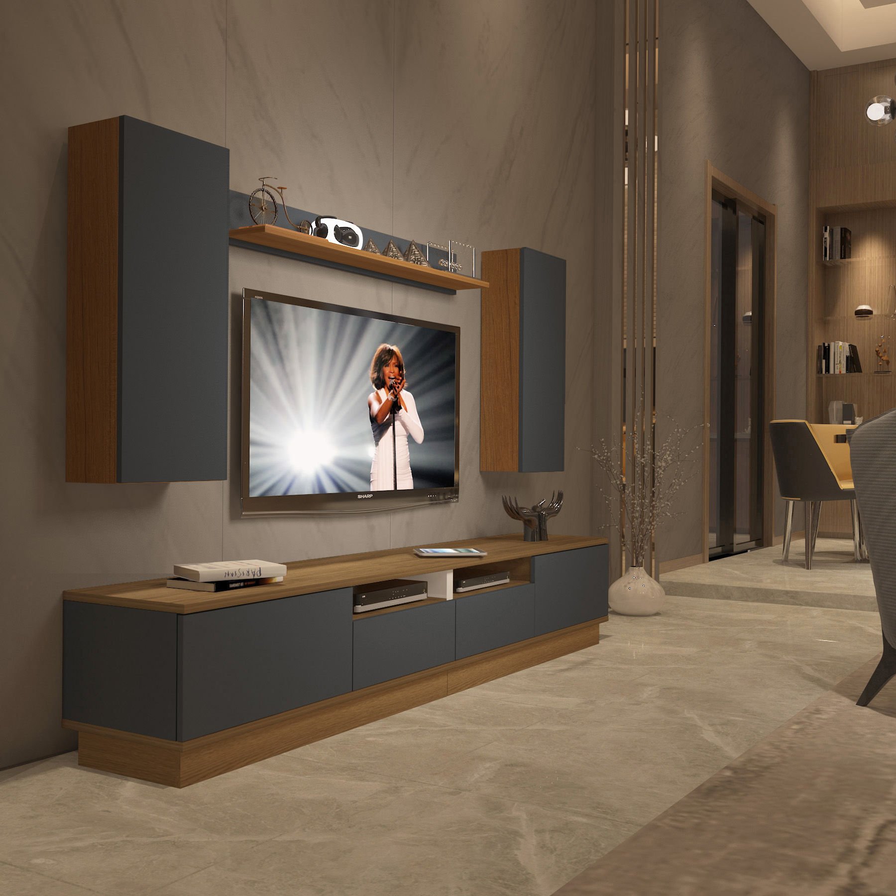 Decoraktiv Trendstyle 5220DS Mdf Tv Ünitesi Tv Sehpası Pera - Antrasit