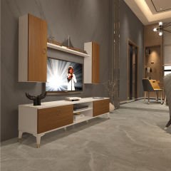 Decoraktiv Eko 7 Mdf Dvd Gold Tv Ünitesi Tv Sehpası Beyaz - Ceviz