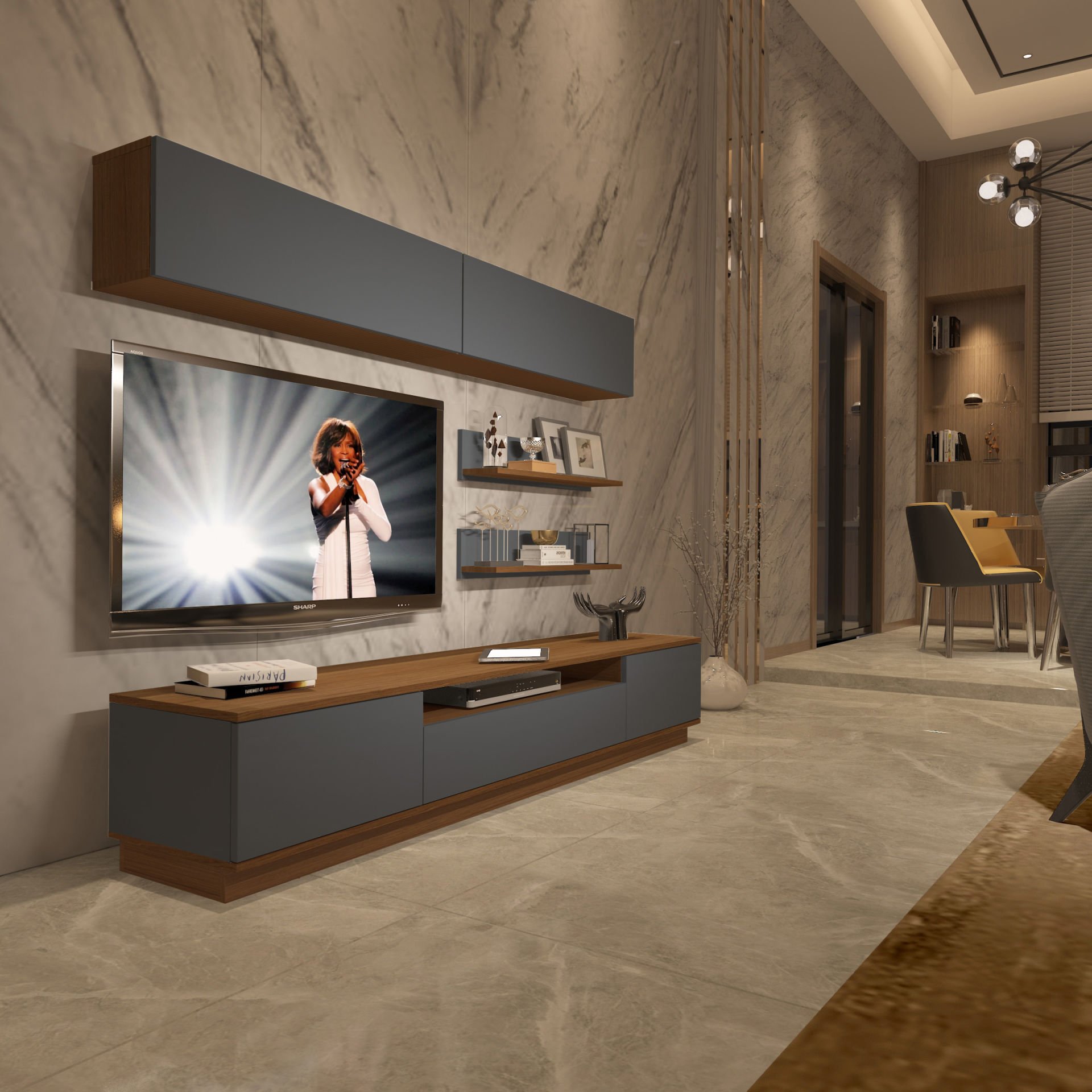Decoraktiv Trendstyle 5S Mdf Tv Ünitesi Tv Sehpası Ceviz - Antrasit