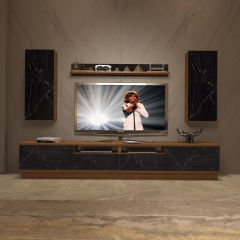 Decoraktiv Trendstyle 5220DS Mdf Tv Ünitesi Tv Sehpası Ceviz - Siyah Mermer
