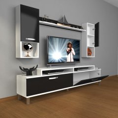 Decoraktiv Ekoflex 5DA Mdf Krom Ayaklı Tv Ünitesi Tv Sehpası Beyaz - Siyah