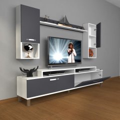 Decoraktiv Ekoflex 5DA Mdf Krom Ayaklı Tv Ünitesi Tv Sehpası Beyaz - Antrasit