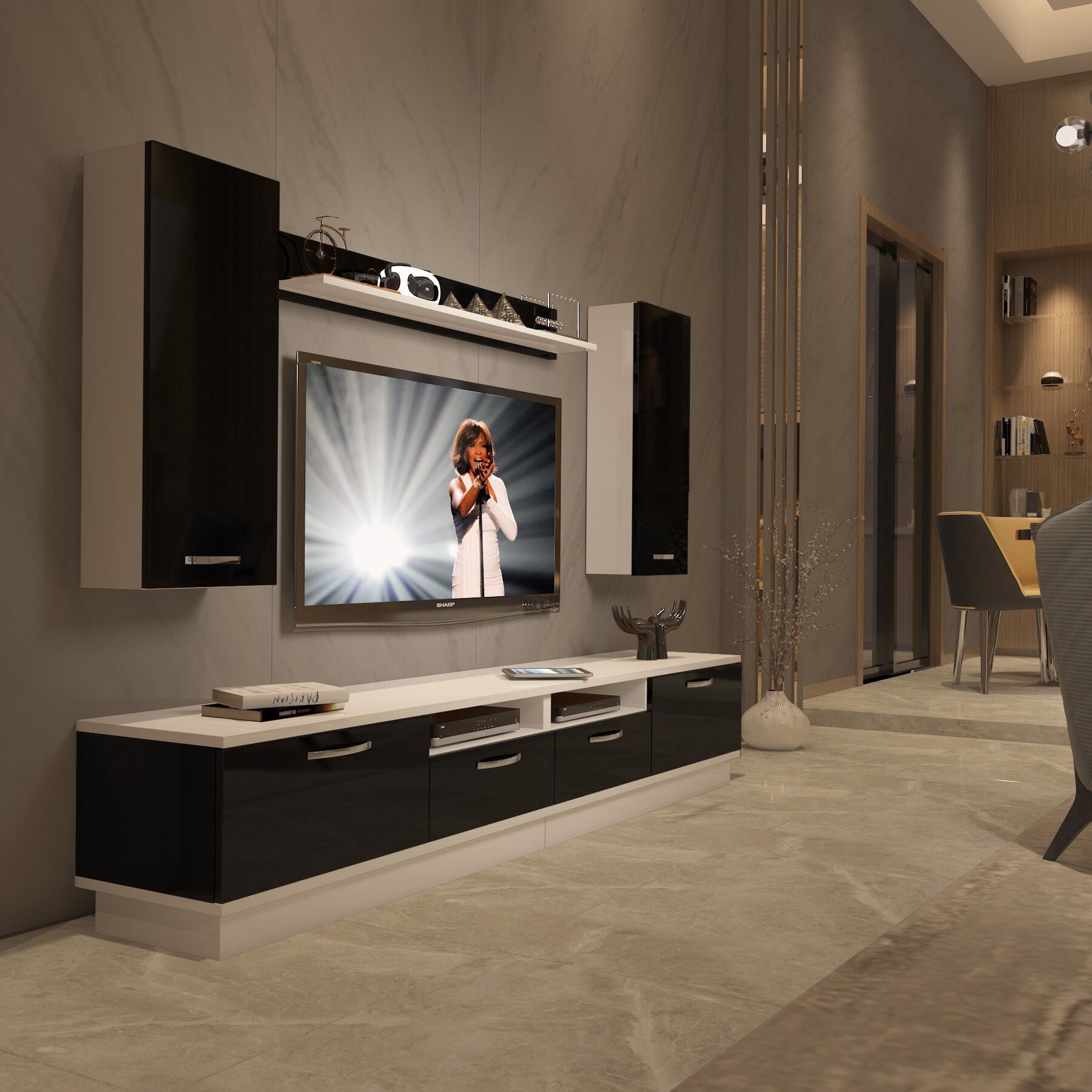 Decoraktiv Trendstyle 5220D Slm Tv Ünitesi Tv Sehpası Beyaz - Siyah