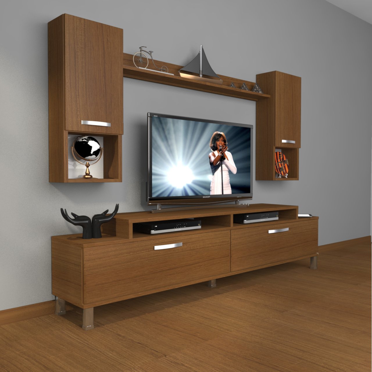 Decoraktiv Ekoflex 5DA Mdf Krom Ayaklı Tv Ünitesi Tv Sehpası Ceviz
