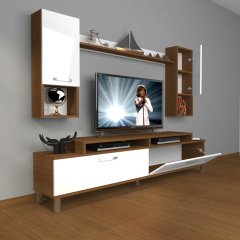 Decoraktiv Ekoflex 5DA Mdf Krom Ayaklı Tv Ünitesi Tv Sehpası Ceviz - Beyaz