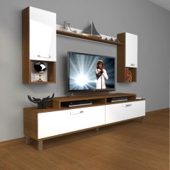 Decoraktiv Ekoflex 5DA Mdf Krom Ayaklı Tv Ünitesi Tv Sehpası Ceviz - Beyaz