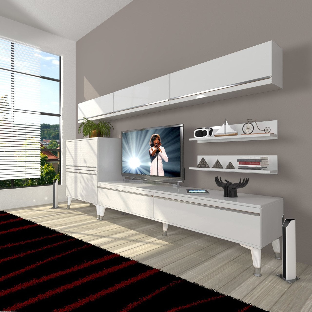 Decoraktiv Eko 8 Mdf Std Silver Tv Ünitesi Tv Sehpası Parlak Beyaz
