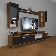 Decoraktiv Ekoflex 5DA Mdf Krom Ayaklı Tv Ünitesi Tv Sehpası Ceviz - Siyah