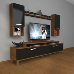 Decoraktiv Ekoflex 5DA Mdf Krom Ayaklı Tv Ünitesi Tv Sehpası Ceviz - Siyah