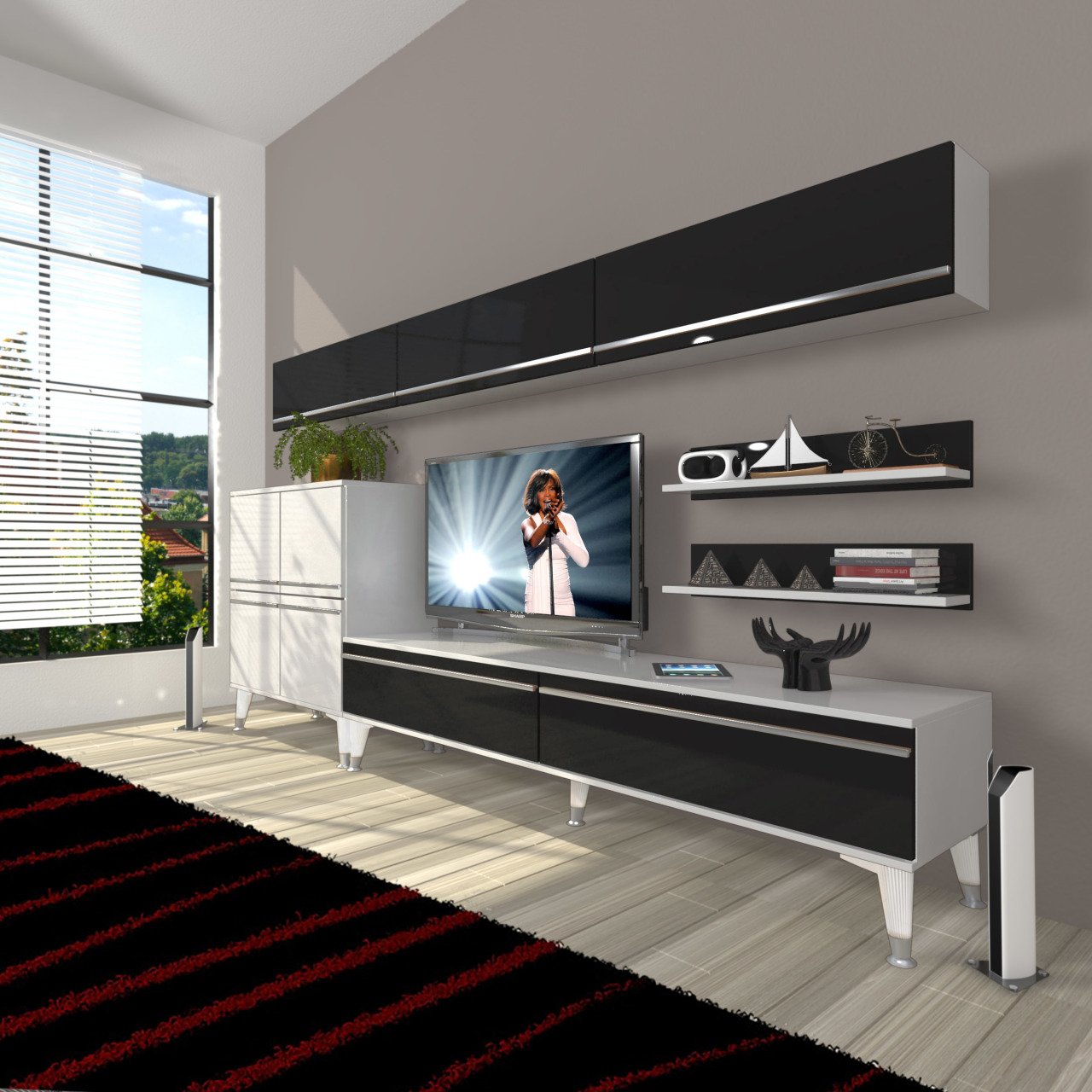 Decoraktiv Eko 8 Mdf Std Silver Tv Ünitesi Tv Sehpası Beyaz - Siyah