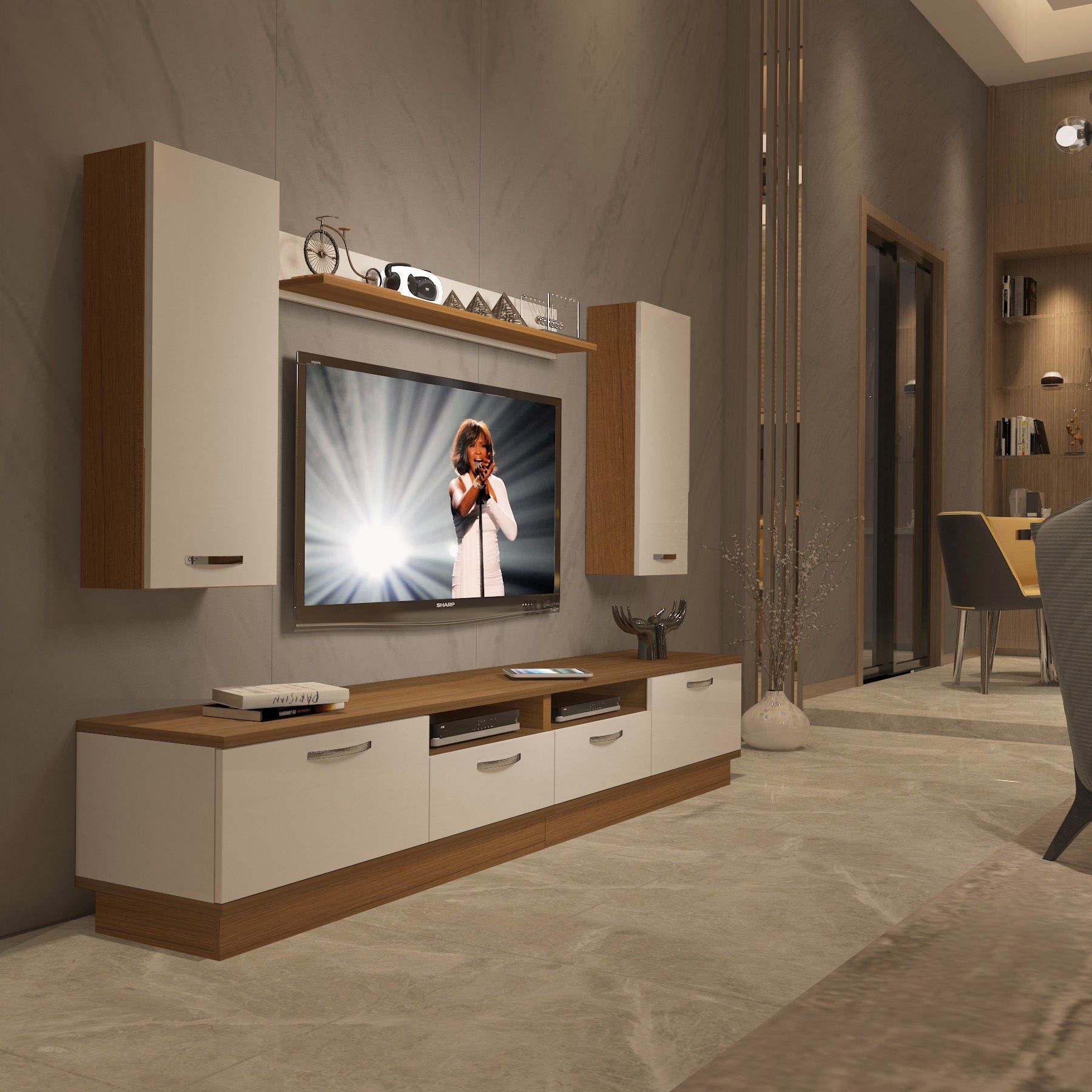 Decoraktiv Trendstyle 5220D Slm Tv Ünitesi Tv Sehpası Ceviz - Beyaz