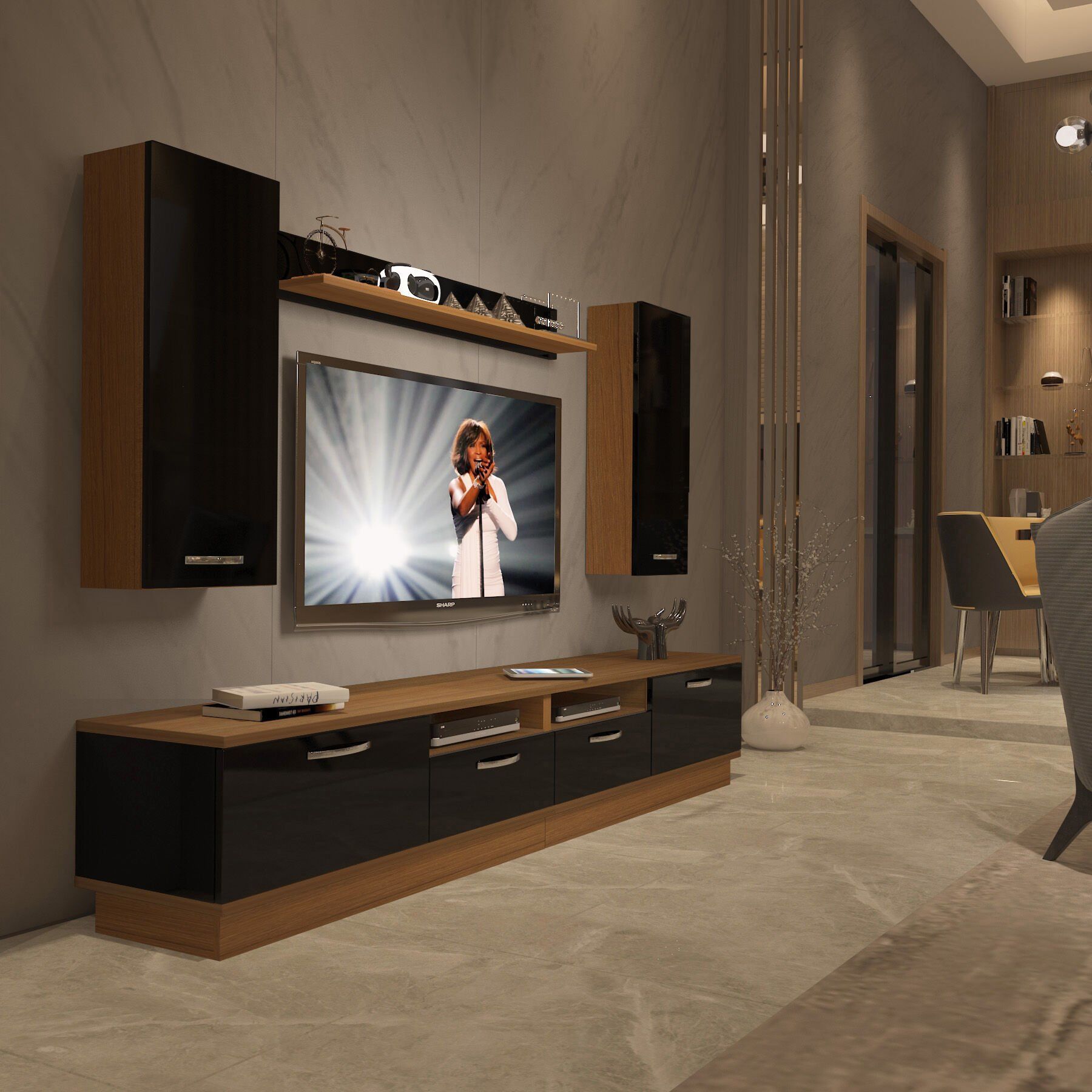 Decoraktiv Trendstyle 5220D Slm Tv Ünitesi Tv Sehpası Ceviz - Siyah