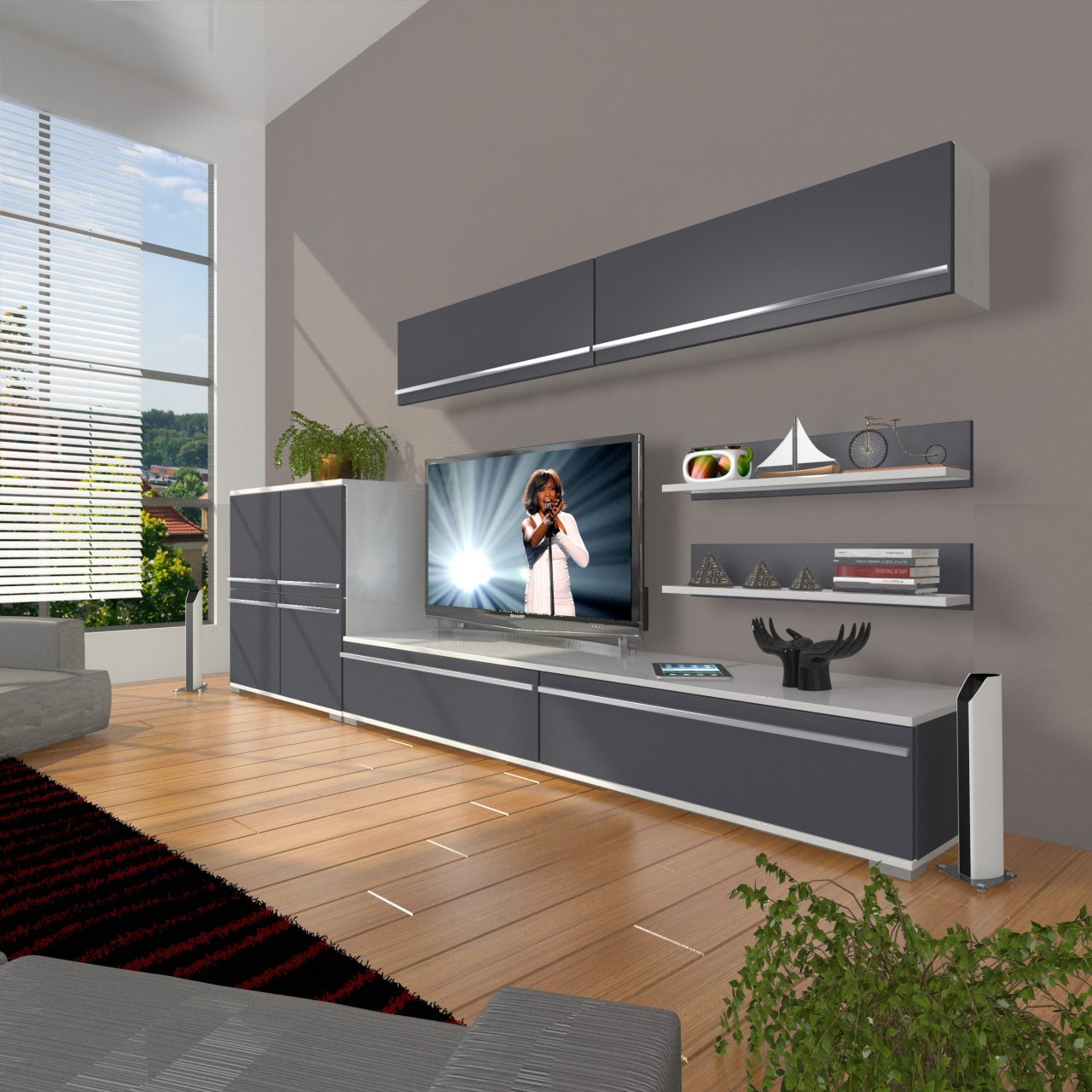 Decoraktiv Eko 6Y Mdf Std Tv Ünitesi Tv Sehpası Beyaz - Antrasit