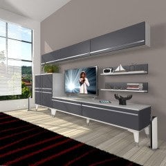 Decoraktiv Eko 8 Mdf Std Silver Tv Ünitesi Tv Sehpası Beyaz - Antrasit