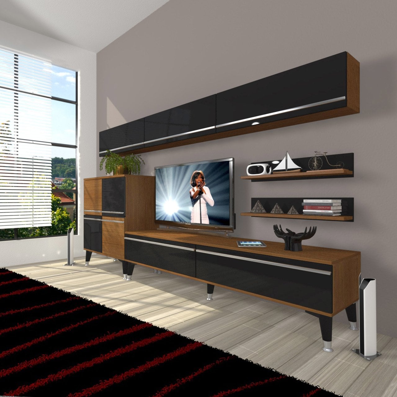 Decoraktiv Eko 8 Mdf Std Silver Tv Ünitesi Tv Sehpası Ceviz - Siyah