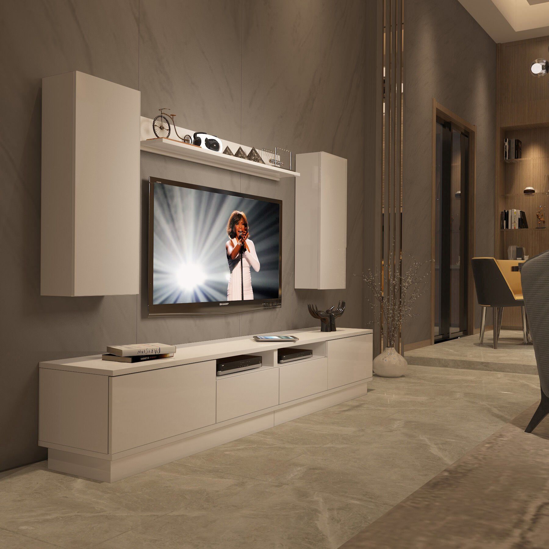 Decoraktiv Trendstyle 5220DS Slm Tv Ünitesi Tv Sehpası Parlak Beyaz