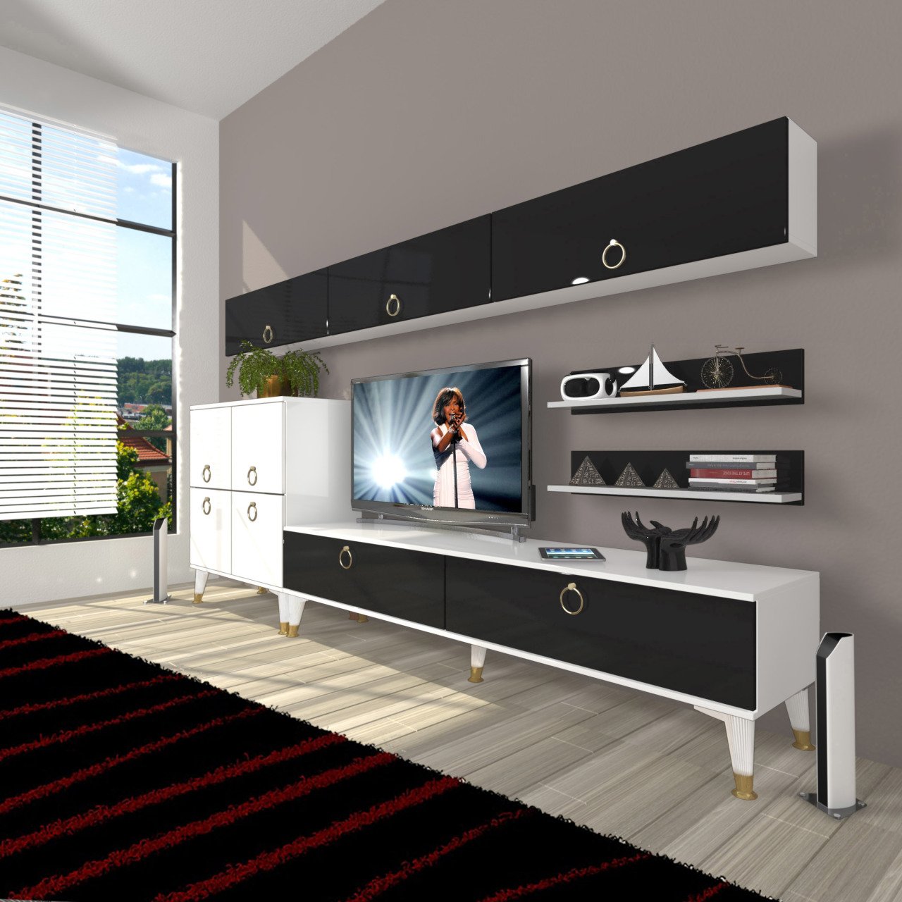 Decoraktiv Eko 8 Mdf Std Gold Tv Ünitesi Tv Sehpası Beyaz - Siyah