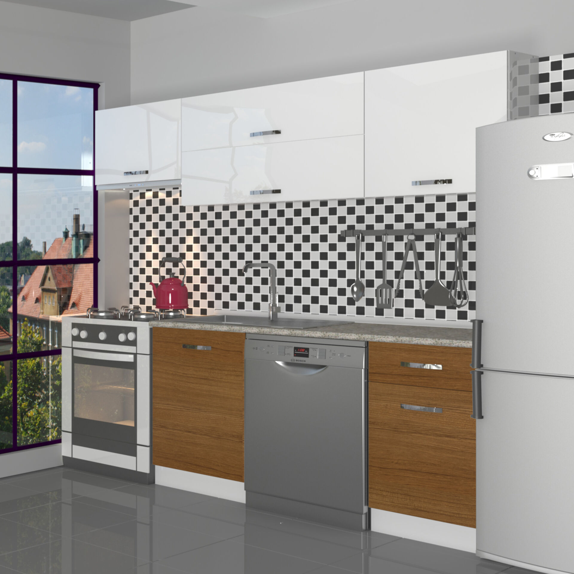 Decoraktiv Elite 220 MDF Hazır Mutfak Dolabı Ceviz - Beyaz