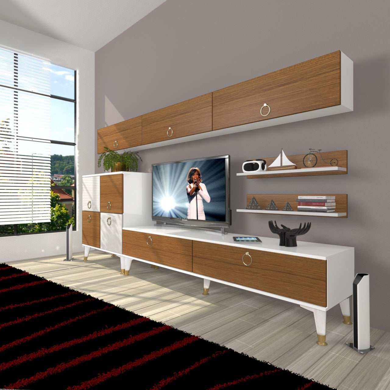Decoraktiv Eko 8 Mdf Std Gold Tv Ünitesi Tv Sehpası Beyaz - Ceviz