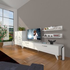Decoraktiv Eko On Slm Std Retro Tv Ünitesi Tv Sehpası Parlak Beyaz