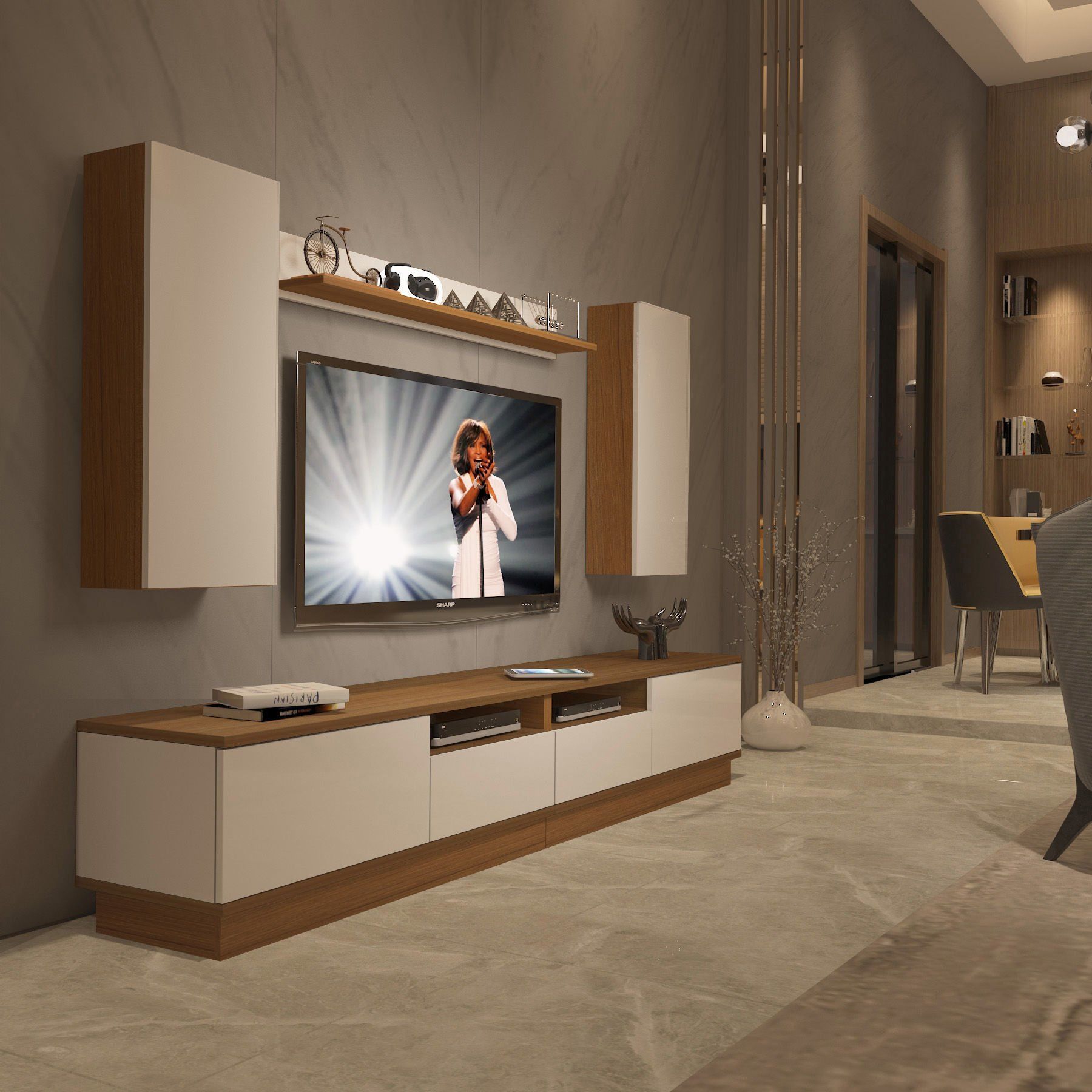 Decoraktiv Trendstyle 5220DS Slm Tv Ünitesi Tv Sehpası Ceviz - Beyaz