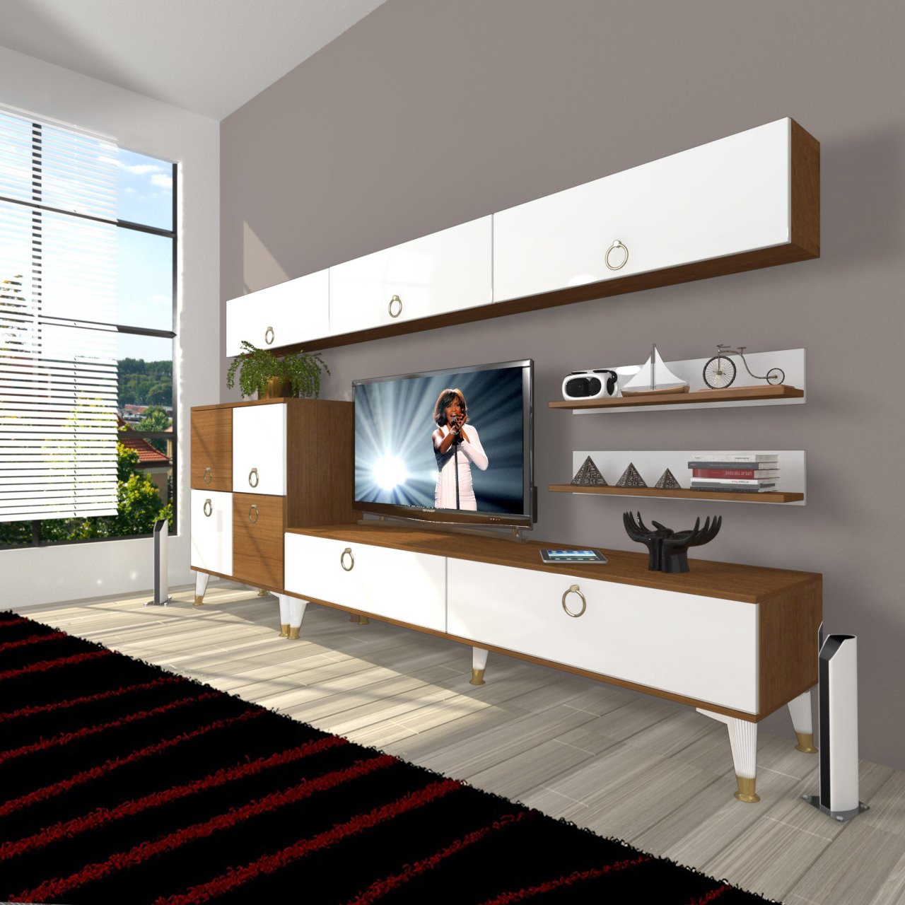 Decoraktiv Eko 8 Mdf Std Gold Tv Ünitesi Tv Sehpası Ceviz - Beyaz