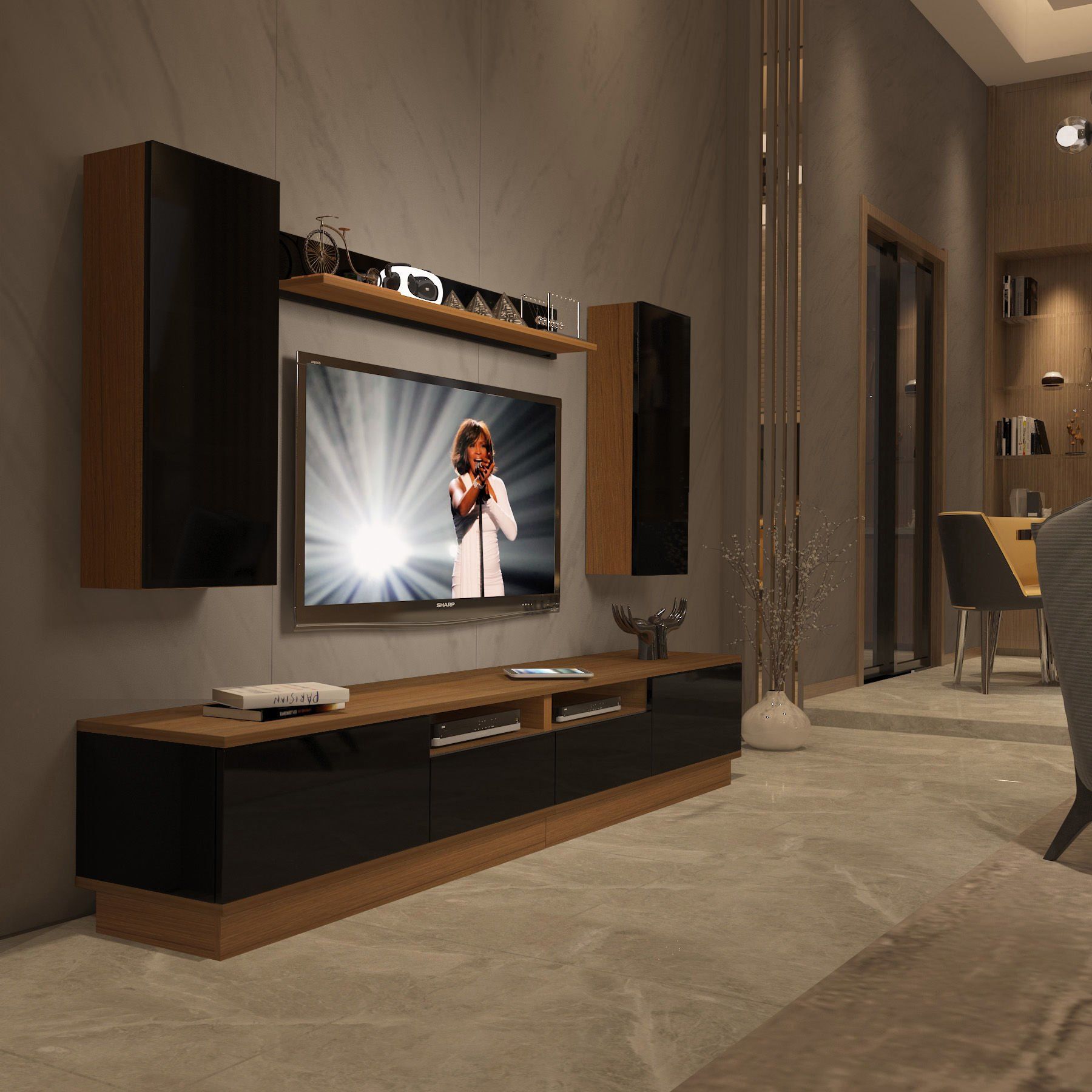 Decoraktiv Trendstyle 5220DS Slm Tv Ünitesi Tv Sehpası Ceviz - Siyah