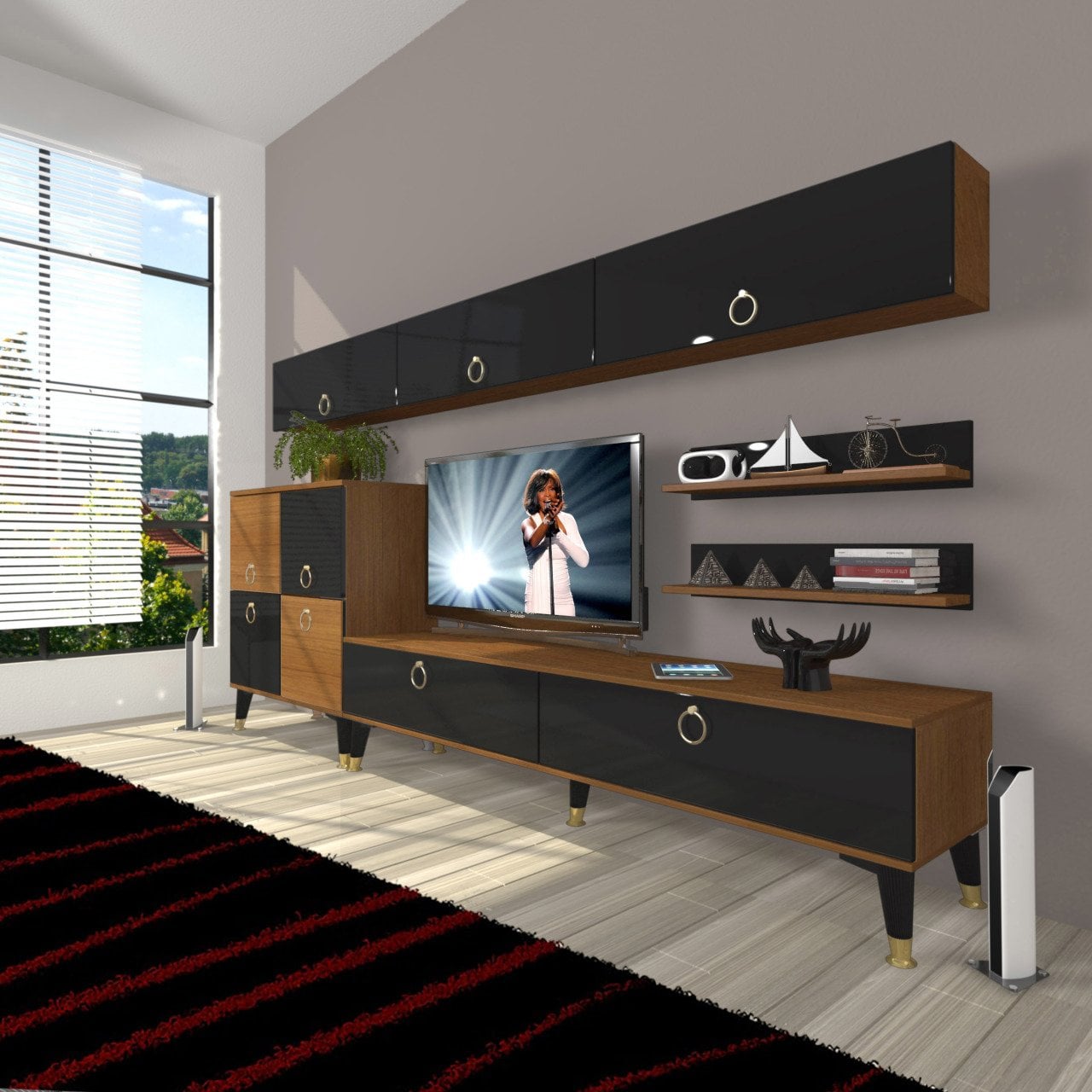 Decoraktiv Eko 8 Mdf Std Gold Tv Ünitesi Tv Sehpası Ceviz - Siyah