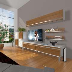 Decoraktiv Eko 6Y Mdf Std Krom Ayaklı Tv Ünitesi Tv Sehpası Beyaz - Ceviz