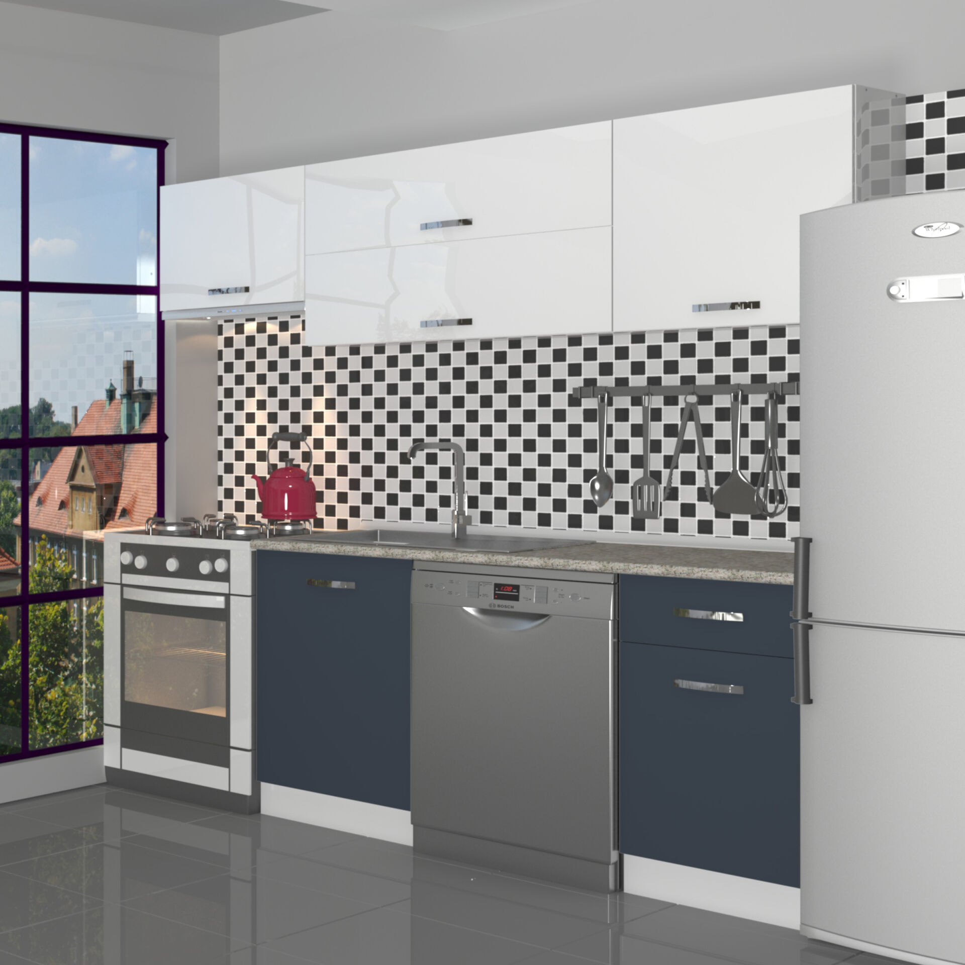 Decoraktiv Elite 220 MDF Hazır Mutfak Dolabı Antrasit - Beyaz