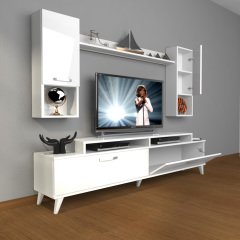 Decoraktiv Ekoflex 5DA Mdf Retro Tv Ünitesi Tv Sehpası Parlak Beyaz