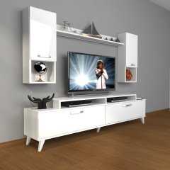 Decoraktiv Ekoflex 5DA Mdf Retro Tv Ünitesi Tv Sehpası Parlak Beyaz