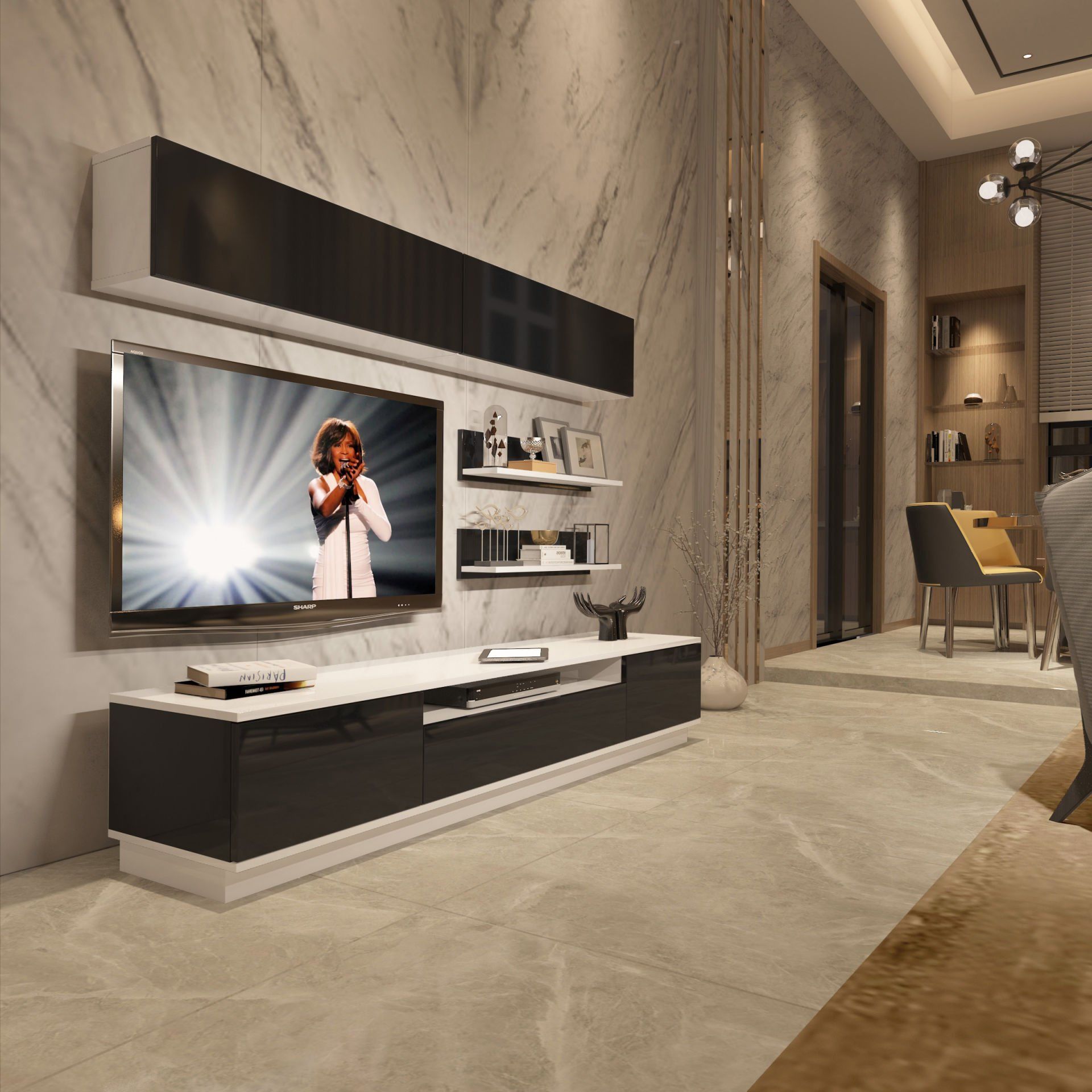 Decoraktiv Trendstyle 5S Slm Tv Ünitesi Tv Sehpası Beyaz - Siyah