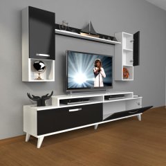 Decoraktiv Ekoflex 5DA Mdf Retro Tv Ünitesi Tv Sehpası Beyaz - Siyah