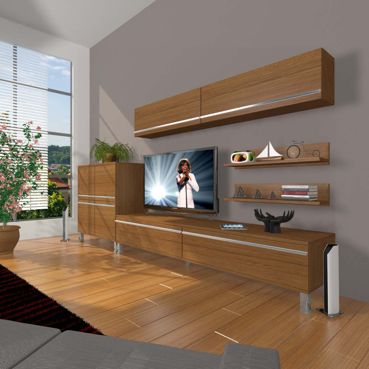 Decoraktiv Eko 6Y Mdf Std Krom Ayaklı Tv Ünitesi Tv Sehpası Ceviz