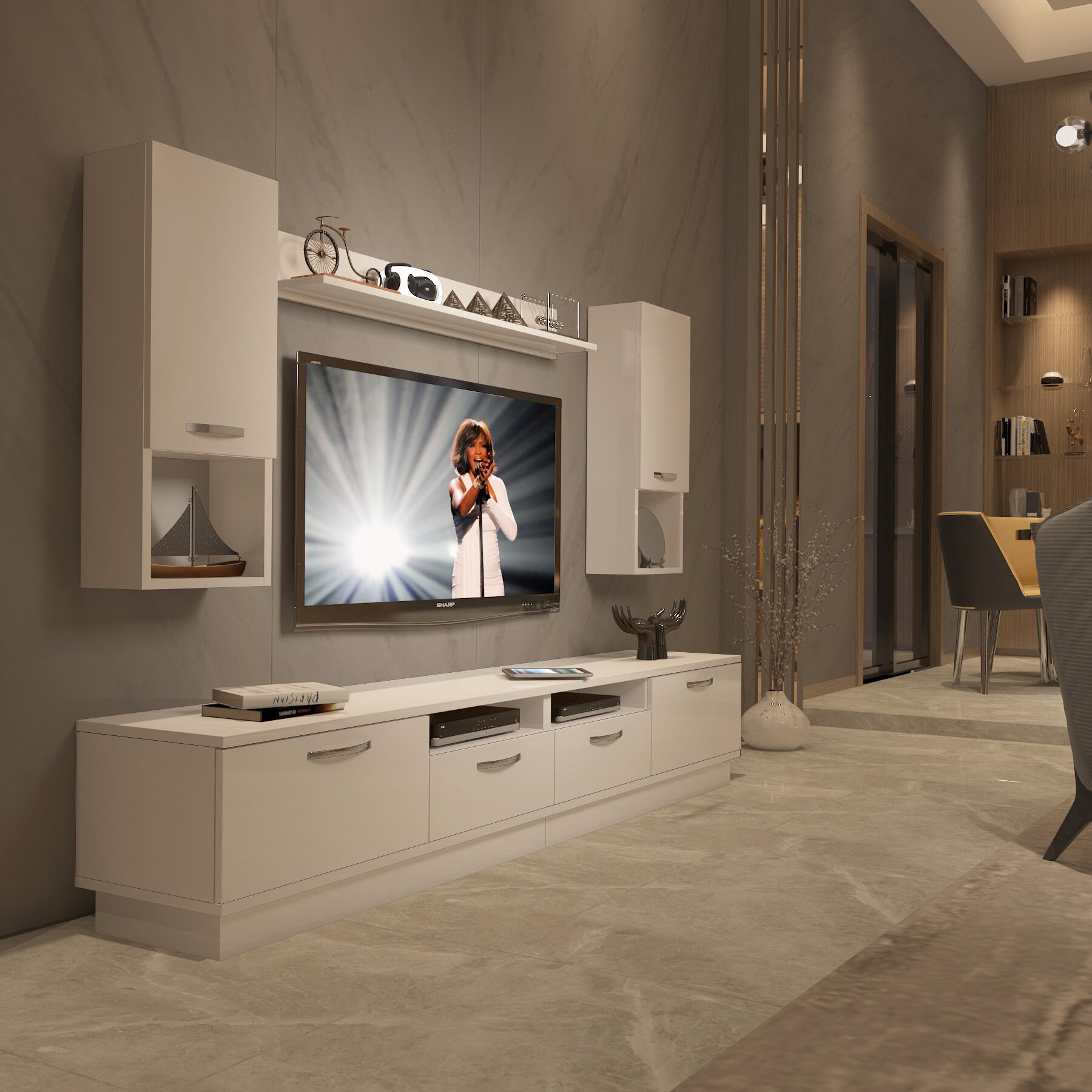 Decoraktiv Trendstyle 5220DA Mdf Tv Ünitesi Tv Sehpası Parlak Beyaz