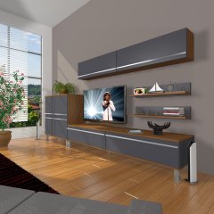 Decoraktiv Eko 6Y Mdf Std Krom Ayaklı Tv Ünitesi Tv Sehpası Ceviz - Antrasit
