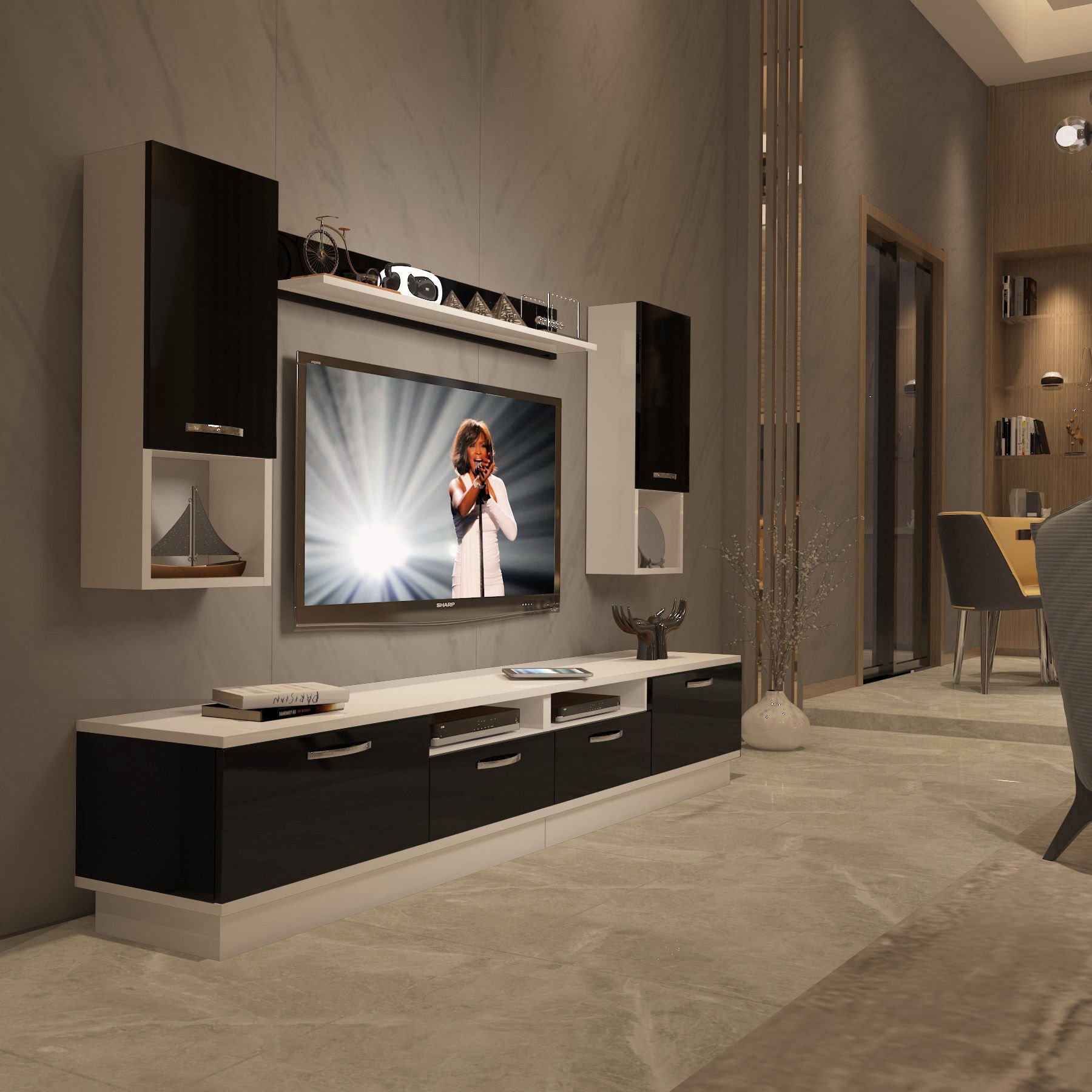 Decoraktiv Trendstyle 5220DA Mdf Tv Ünitesi Tv Sehpası Beyaz - Siyah