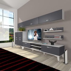 Decoraktiv Eko 8 Mdf Dvd Silver Tv Ünitesi Tv Sehpası Beyaz - Antrasit
