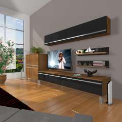 Decoraktiv Eko 6Y Mdf Std Krom Ayaklı Tv Ünitesi Tv Sehpası Ceviz - Siyah