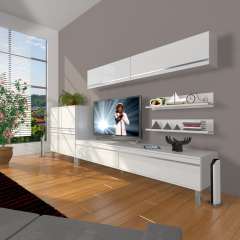 Decoraktiv Eko 6Y Mdf Std Krom Ayaklı Tv Ünitesi Tv Sehpası Parlak Beyaz