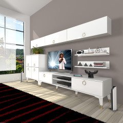 Decoraktiv Eko 8 Mdf Dvd Gold Tv Ünitesi Tv Sehpası Parlak Beyaz
