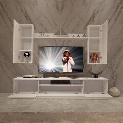 Decoraktiv Trendstyle 5D Mdf Tv Ünitesi Tv Sehpası Parlak Beyaz