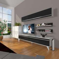 Decoraktiv Eko 6Y Mdf Std Retro Tv Ünitesi Tv Sehpası Beyaz - Siyah