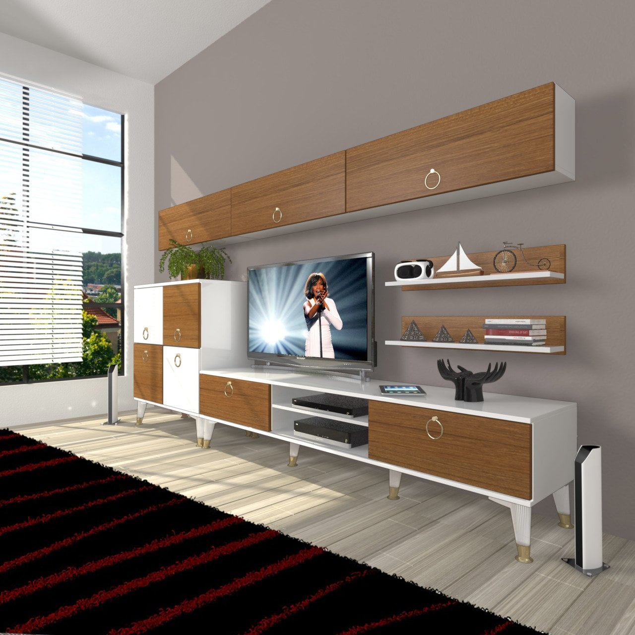 Decoraktiv Eko 8 Mdf Dvd Gold Tv Ünitesi Tv Sehpası Beyaz - Ceviz